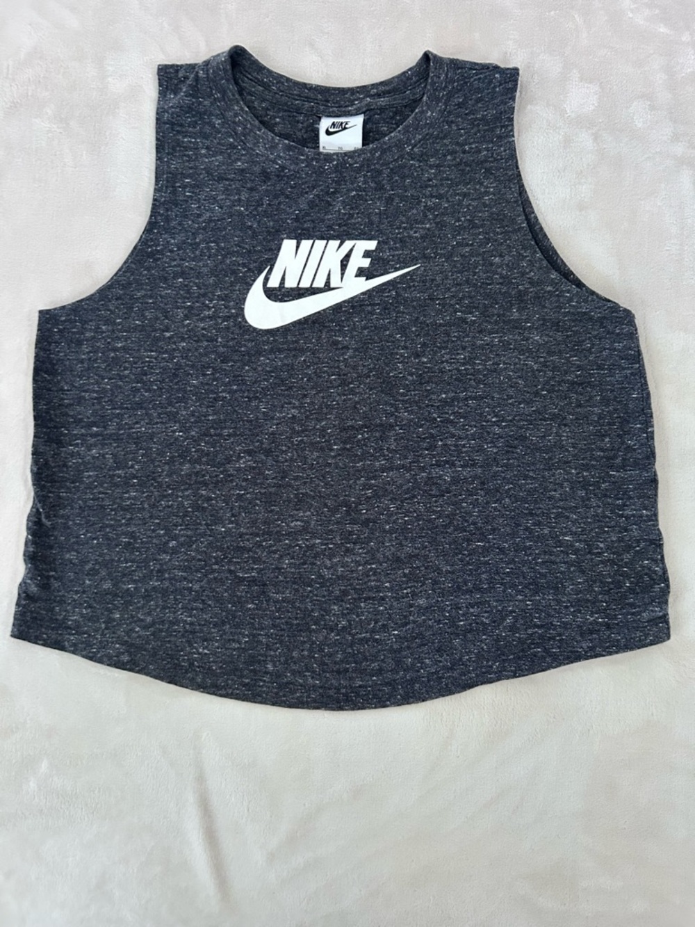 Nike Dark Heather Gray Crop Tank with White Logo